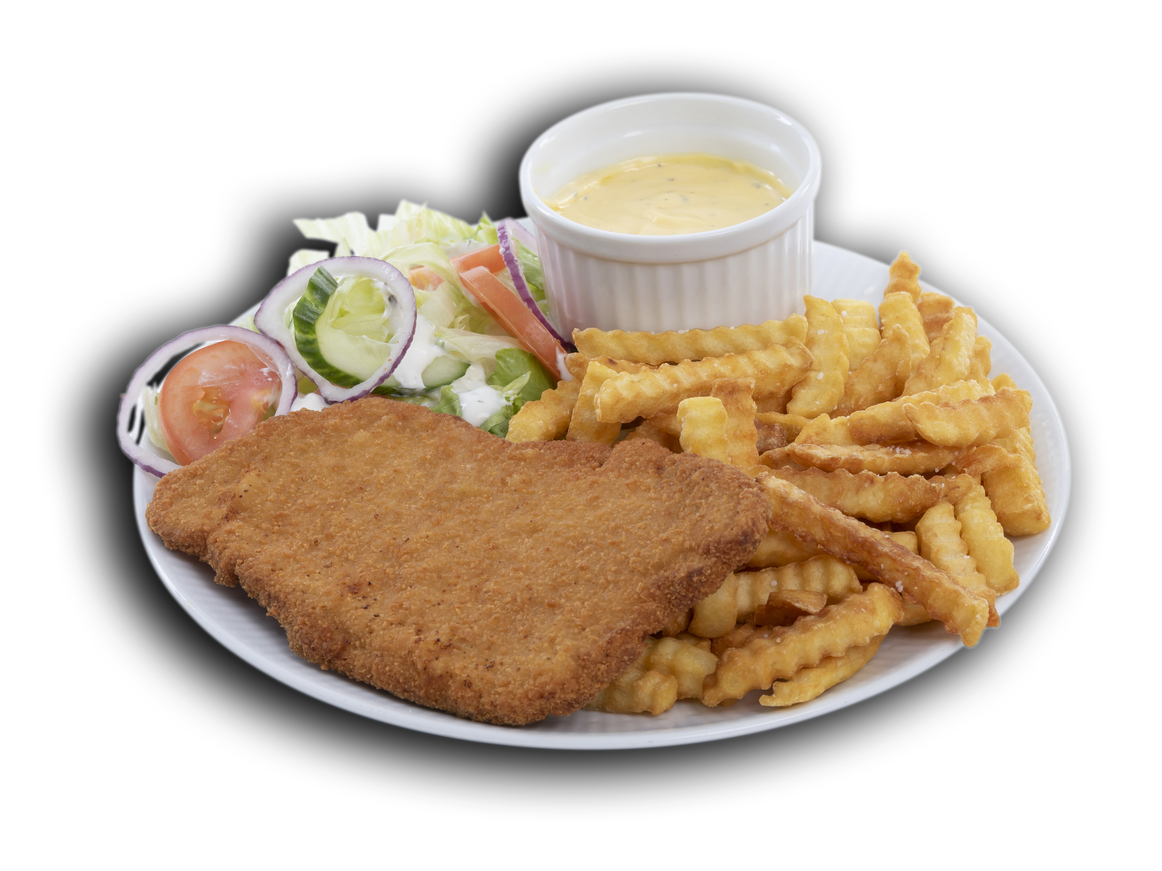 1 Schnitzel m. pommes frites, salat og bearnaise